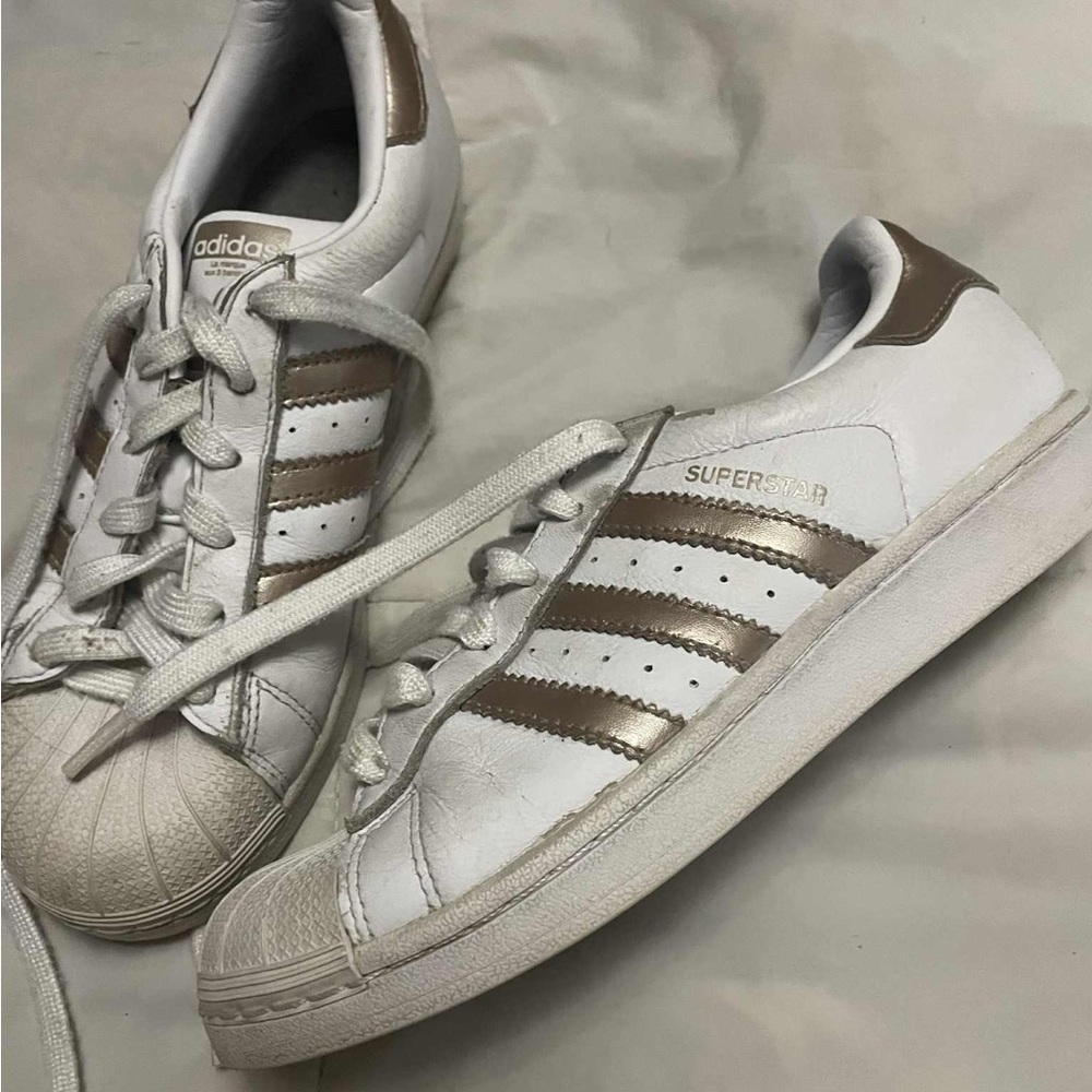 Adidas Superstar White and Brown Sneakers
